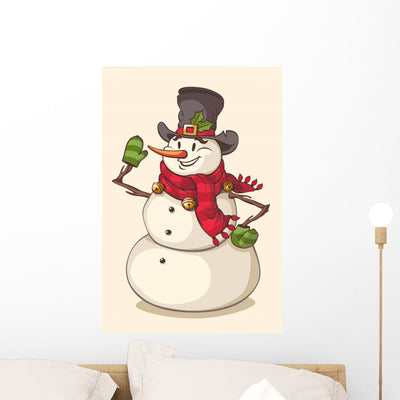 Christmas Snowman Wall Decal shown on a wall