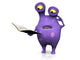 A spotted monster reading book and looking confused. 