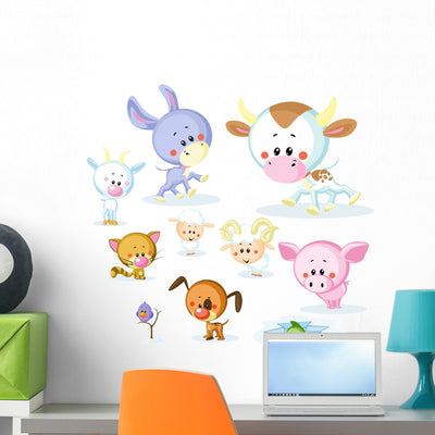 Vector Farm Animals Cow Wall Mural shown on a wall