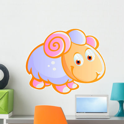 Baby Sheep Wall Decal shown on a wall
