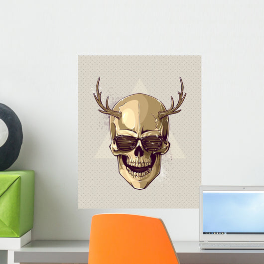 Hipster Gold Skull With Horns Wall Mural