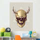 Hipster Gold Skull With Horns Wall Mural