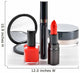 Basic red makeup cosmetics on white background. 