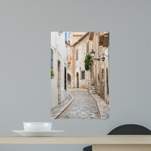 Medieval street in Sitges old town, Spain 