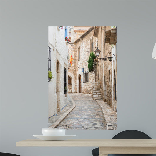 Medieval street in Sitges old town, Spain 