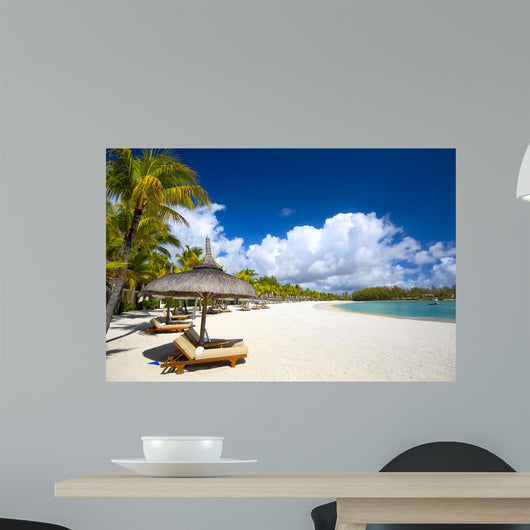 White sand tropical beach in Mauritius Island 