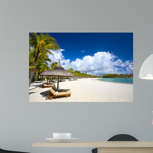 White sand tropical beach in Mauritius Island 