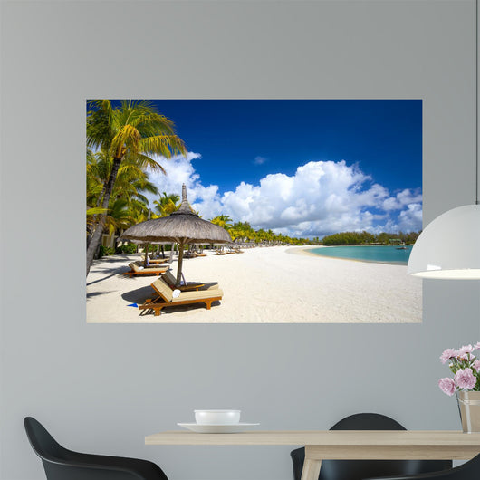 White sand tropical beach in Mauritius Island 