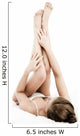 Woman massaging legs lying on white background 