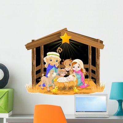 Holy Family Christmas Night Wall Decal shown on a wall