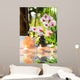 massage composition spa with candles, orchids, stones in garden Wall Mural