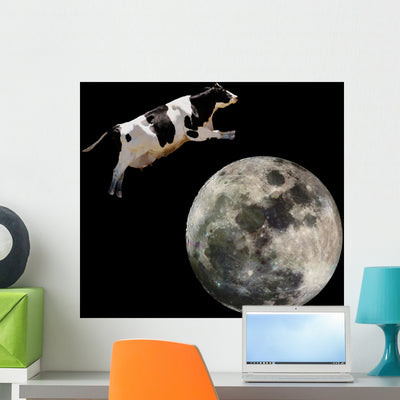 Cow Jumping over Moon Wall Mural shown on a wall