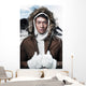 Asian winter sport fashion man in snow mountain landscape. Weari 