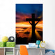 A cross at sundown on the ocean Wall Mural