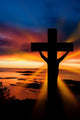 A cross at sundown on the ocean Wall Mural