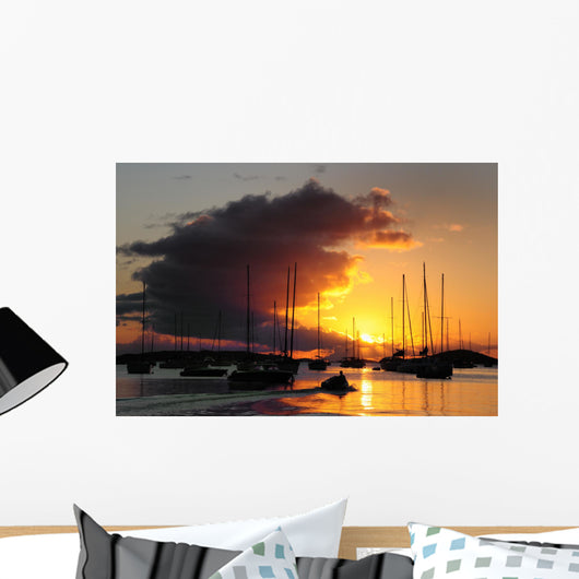 Sunset view of boats on the water in St. John, US Virgin Islands Wall Mural