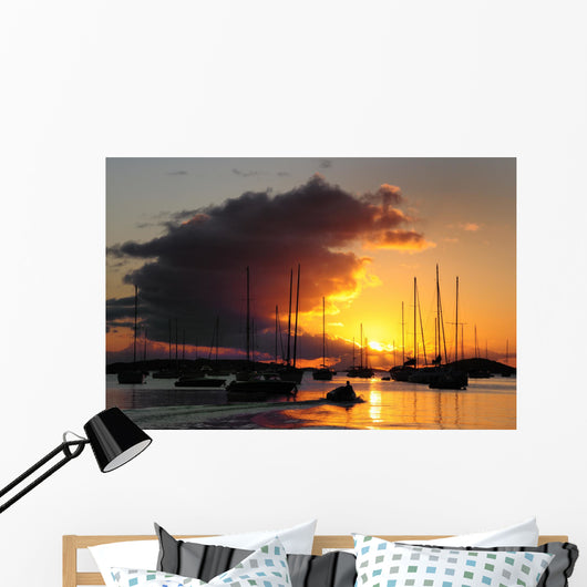 Sunset view of boats on the water in St. John, US Virgin Islands Wall Mural
