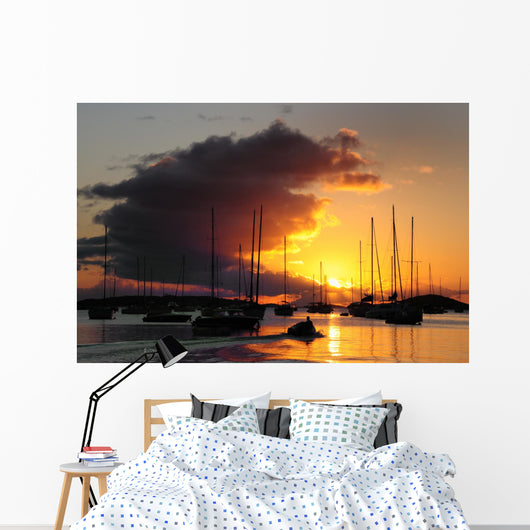 Sunset view of boats on the water in St. John, US Virgin Islands Wall Mural