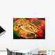 Tacos on plate with tomatoes, habanero and serano peppers. Wall Mural