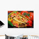 Tacos on plate with tomatoes, habanero and serano peppers. Wall Mural