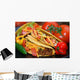 Tacos on plate with tomatoes, habanero and serano peppers. Wall Mural