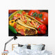 Tacos on plate with tomatoes, habanero and serano peppers. Wall Mural
