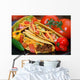 Tacos on plate with tomatoes, habanero and serano peppers. Wall Mural