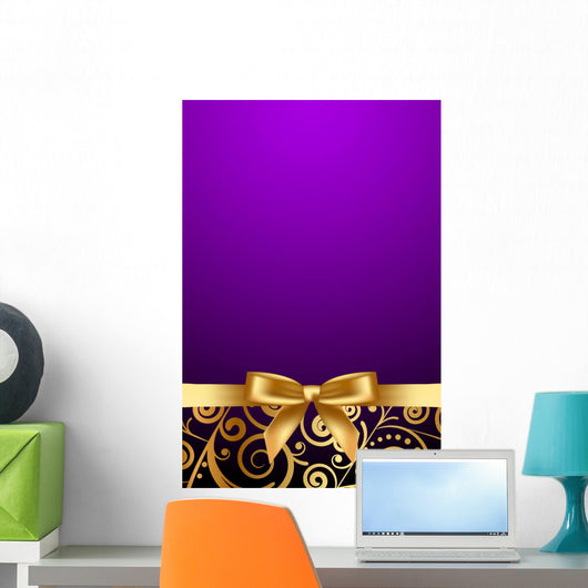 Vector Purple and Luxury Frame with Gold Ribbon Wall Mural