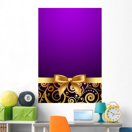 Vector Purple and Luxury Frame with Gold Ribbon Wall Mural