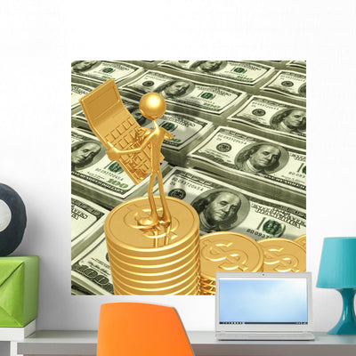 Accountant with Golden Calculator Wall Mural shown on a wall