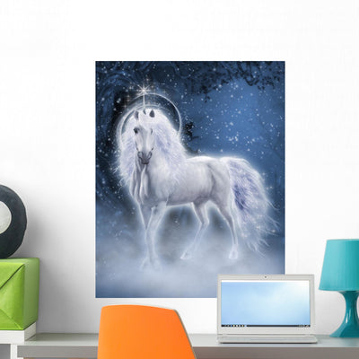 Regal White Unicorn Wall Mural shown on a wall