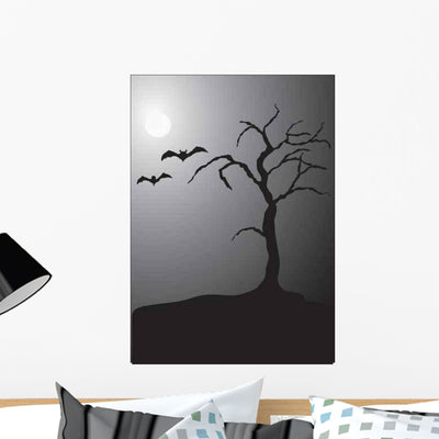 Halloween Night Scene Wall Decal shown on a wall