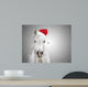 White christmas horse with santa hat on gray background snowfall 
