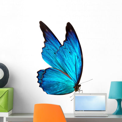 Blue Butterfly Macro Wall Decal shown on a wall