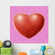 Hand-painted red heart on a pink background Wall Mural