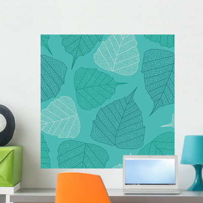 Seamless Pattern with Leaves Wall Decal shown on a wall
