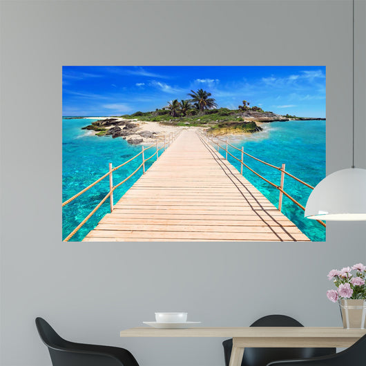 Pier to the tropical island of Caribbean Sea 