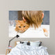 The red cat sitting on a shoulder at the child 