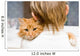 The red cat sitting on a shoulder at the child 