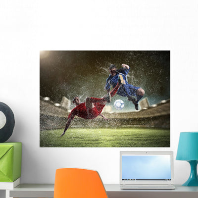 Two Football Players Striking Wall Decal shown on a wall