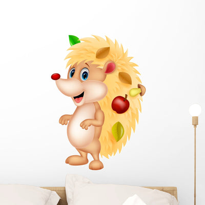 Cute Hedgehog Cartoon Wall Decal shown on a wall