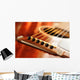 Acoustic guitar bridge and strings close up Wall Mural