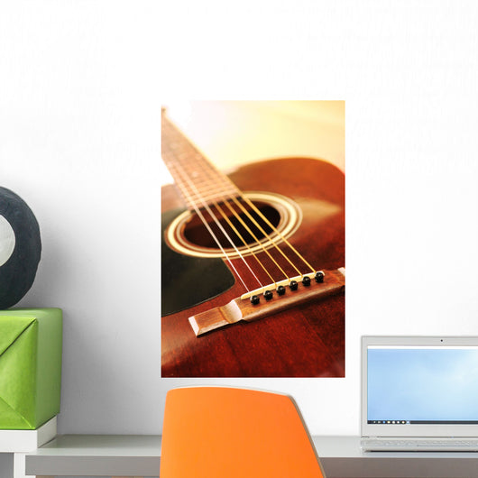 Musical instrument acoustic guitar close up in perspective Wall Mural