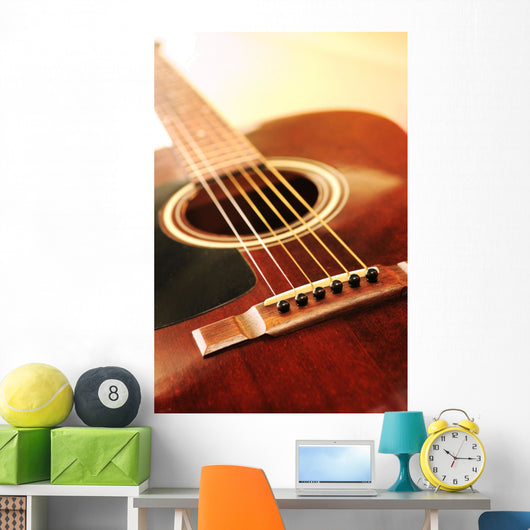 Musical instrument acoustic guitar close up in perspective Wall Mural