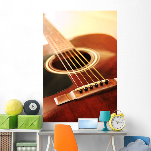 Musical instrument acoustic guitar close up in perspective Wall Mural