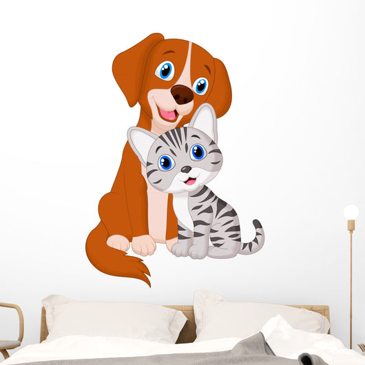 Cute Cat and Dog Wall Decal
