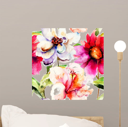 Seamless Wallpaper with Flowers Wall Decal