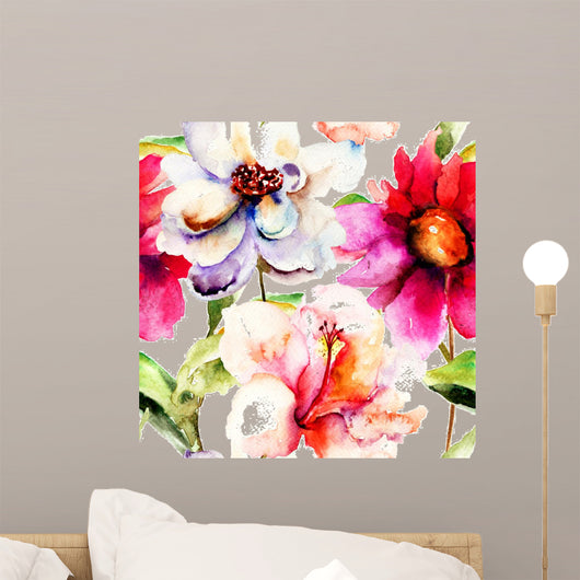 Seamless Wallpaper with Flowers Wall Decal