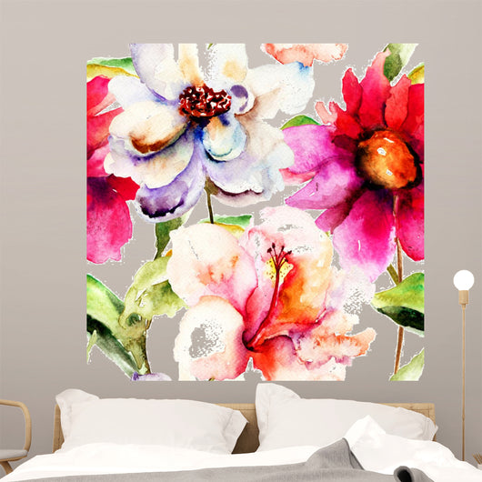 Seamless Wallpaper with Flowers Wall Decal