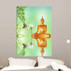 golden buddha, lotus and bamboo Wall Mural